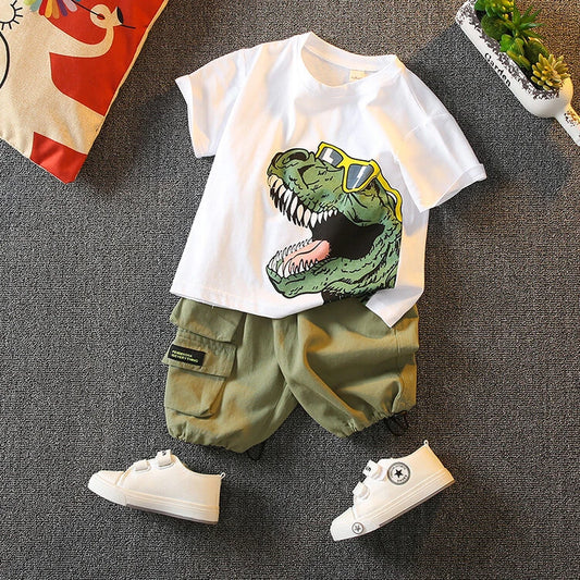 Conjunto Menino - Camiseta Dinossauro + Bermuda Cargo